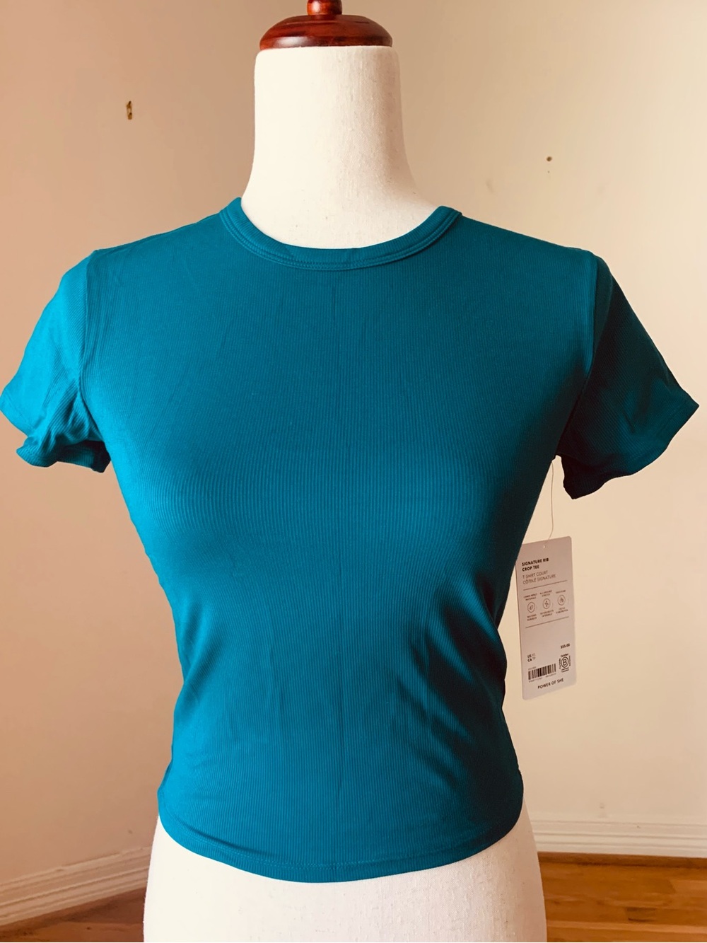 Athleta Signature Rib Crop Tee Model Blend Ribbed Teal XS NWT Stretch